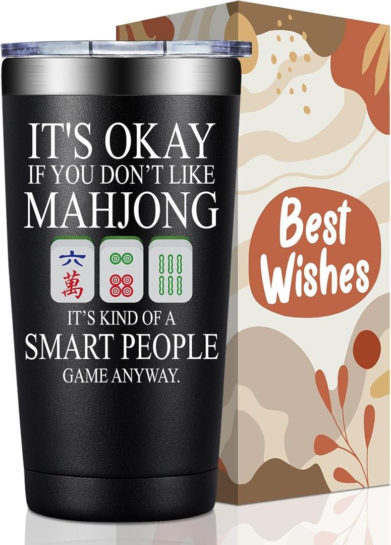 BIRGILT Mahjong Gifts for Women, Men - Funny Mah Jongg Themed Gifts for Players Lovers - Mah Jongg Accessories Gift on Birthday, Christmas - Smart People Game Mahjong Cup Tumbler 20oz