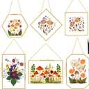 BABUFINE 6PCS Pressed Flower Frames with Tweezers, Wall Hanging Double Glass Picture Frames with Chain for Dried Flowers Plants Wall Decor,Only Frame (Gold-6PCS)