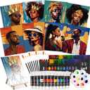 Cholemy 36 Pcs Paint and Sip Kit for Adults 8''x10'' Pre Drawn Canvas for Painting DIY Afro Acrylic Painting Kit Wood Easel Brushes Date Night Bulk for Valentine Party Gifts(Black Women)