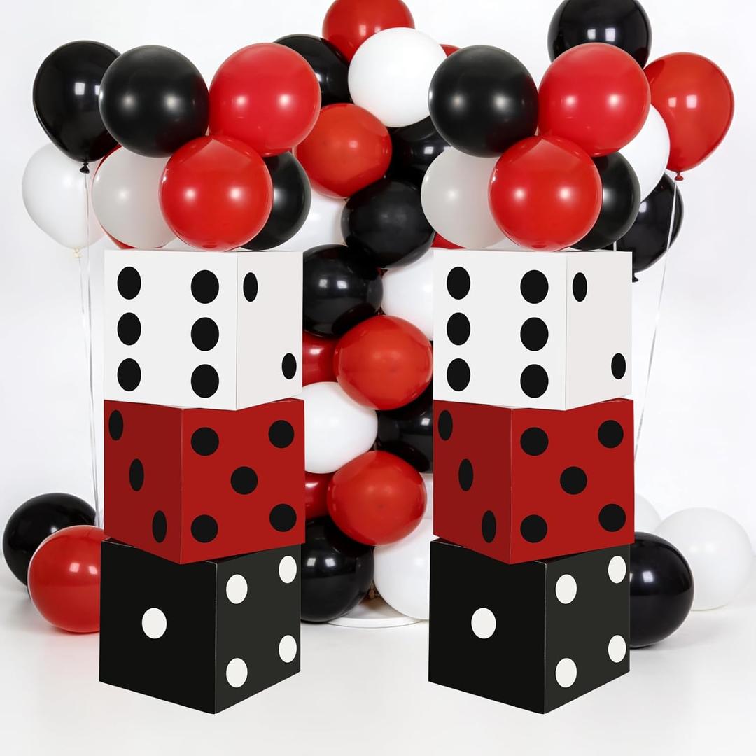 51 Pcs Casino Party Decorations, Las Vegas Theme Supplies with Large Dice Boxes and White Red Black Balloons, Game Night Decor, Birthday Party Centerpieces for Table & Door, 11 x 11 x 11 inches