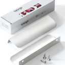 Satanga Edge Finger Pull for cabinets Kitchen Concealed Drawer pulls Aluminum Flat Hidden Back Mount Door Handle for Home 5 Pack Modern White 5 Inch Overall Length Easy Installation (3-3/4" Hole Center 5" Overall Length)