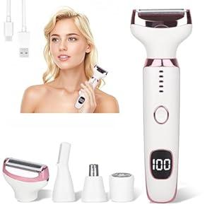 Beanify Electric Razor for Women Men, 4 in 1 Painless Ladies Wet & Dry Body Razors and Facial Hair Remover, Rechargeable Led Display Hair Removal Kit for Nose Face Body Leg Bikini Arm Hair (White)