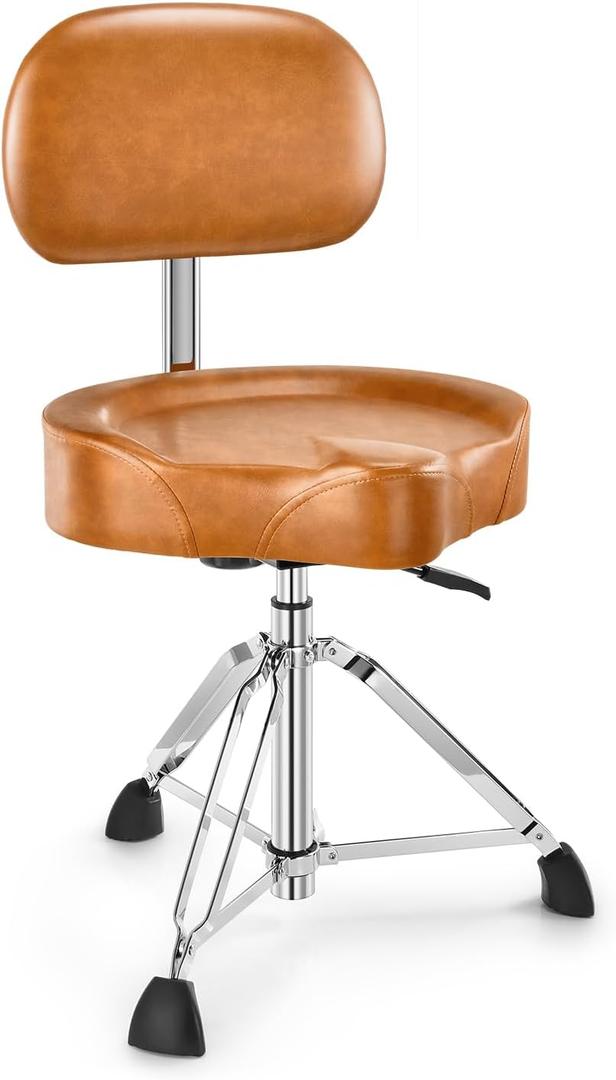 Donner Drum Throne with Backrest, Heavy Duty Hydraulic Drum Stool Height Adjustable Motorcycle Style Drum Seat Saddle Drum Throne for Adults Drummers (Brown) (19.8 x 15.5 x 9.8)