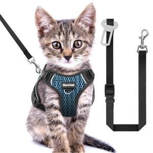 Cat Harness and Leash for Walking Escape Proof Soft Adjustable Cat Leash Breathable Honeycomb Structure Comfortable Vest Easy to Wear Kitten Harness for Outdoor Travel, Honeycomb Blue, XS