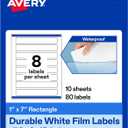 Avery Printable Durable White Rectangle Labels, Sure Feed Technology, 1" x 7", Print-to-the-Edge, Waterproof Labels, Laser & Pigment-Based Inkjet Compatible, 80 Total