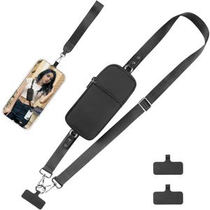 YFWE Phone Lanyard Crossbody Wrist Strap, Adjustable Phone Strap Crossbody with Detachable Wallet, Clip and Go Strap for Phone with Wallet Crossbody Compatible with All Smartphones (L)