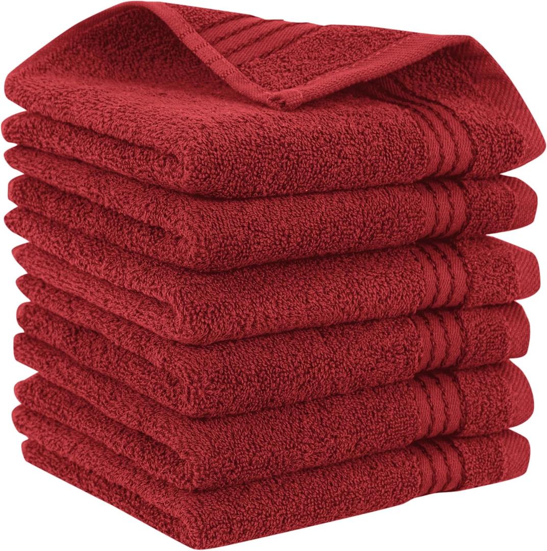 Elegant Comfort Premium Turkish Cotton 6 Pack Washcloths Set - 13 x 13 inch, Luxurious Hotel Spa Quality 100% Turkish Cotton 6PC Washcloth Set - Highly Absorbent - Soft Bathroom Towels, Burgundy
