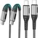 Durcord 1Pack 10ft USB C Charger Cable - 100W Fast Charging for Android/Phone/Pad, Type C to Type C Compatible with iPhone 16/15 Pro Plus Max Silver