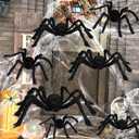 TEMOGU 2 Pack 6.6 Ft Halloween Decorations Giant Spiders Outdoor, Scary Black Spiders Fake Large Spiders Hairy Spider Props for Outside House Yard Lawn Indoor Home