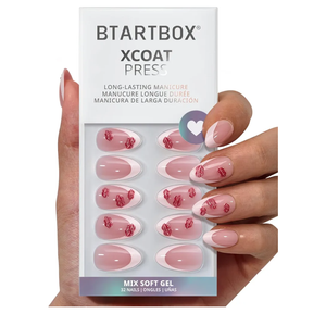 BTArtbox French Tip Press On Nails - Date Night, Lamp-Curable 3D Red Lips Short Almond Press On Nails with Glue and Adhesive Tabs for Women in 16 Sizes - 32 Nails All-in-One Kit