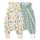 Duomiaomiao 2 Pack 0.5 TOG Toddler Sleep Sack 36-48 Months 100% Cotton Lightweight Baby Sleep Sack with Feet, Breathable Comfy Toddler Wearable Blanket (Tog-Panda/Leaf)