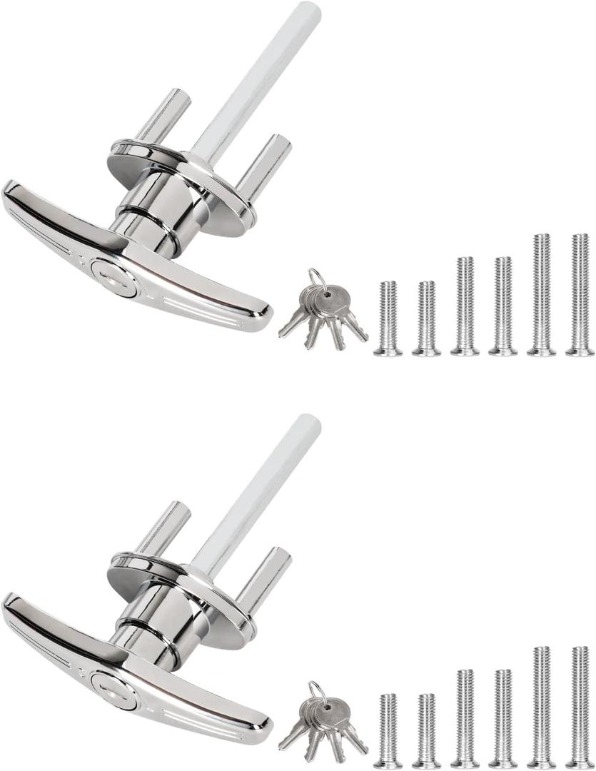 Garage Door Lock T-Handle Locks Latch Replacement Parts -2pack | Mounting Hardware Included,with 4 Keys，Fit 1-3/8" to 2" Thick Doors, T-Handles Locking Set for Garage Door