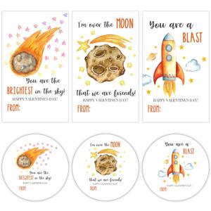 60 Pcs Happy Valentine's Day Stickers - Brightest & Moon & Blast - 30 Round & 30 Square Stickers, Gift Tags Labels Self-Adhesive, Valentine Labels for Gift Wrapping & Classroom - A01