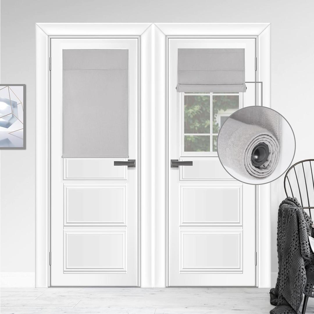WDFour Blackout Curtains for French Doors - Thermal Insulated Light Blocking Shades, Noise-Free Adjustable Roller Blinds, UV Protection for Bedroom & Office, 24x38 Inches, Light Gray (1 Pack)