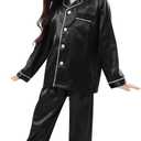 Pajamas Kid Unisex Pjs Set Girls Boys Silk Pajamas Set Satin Long Sleeve 2 Piece Clasic Sleepwear for Todder (9-10 Years, Brown)