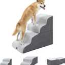 Pettycare Dog Stairs Ramp for High Beds and Couch,Curved Dog Steps for Small Pets, Pet Stairs Non-Slip Balanced Portable Puppy Ramp Indoor, 4 Steps,Grey