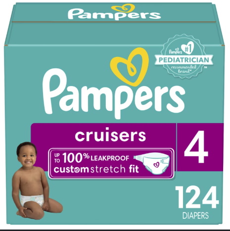 Pampers Diapers - Baby Dry - Size 4, 124 Count, Absorbent Disposable Infant Diaper 
