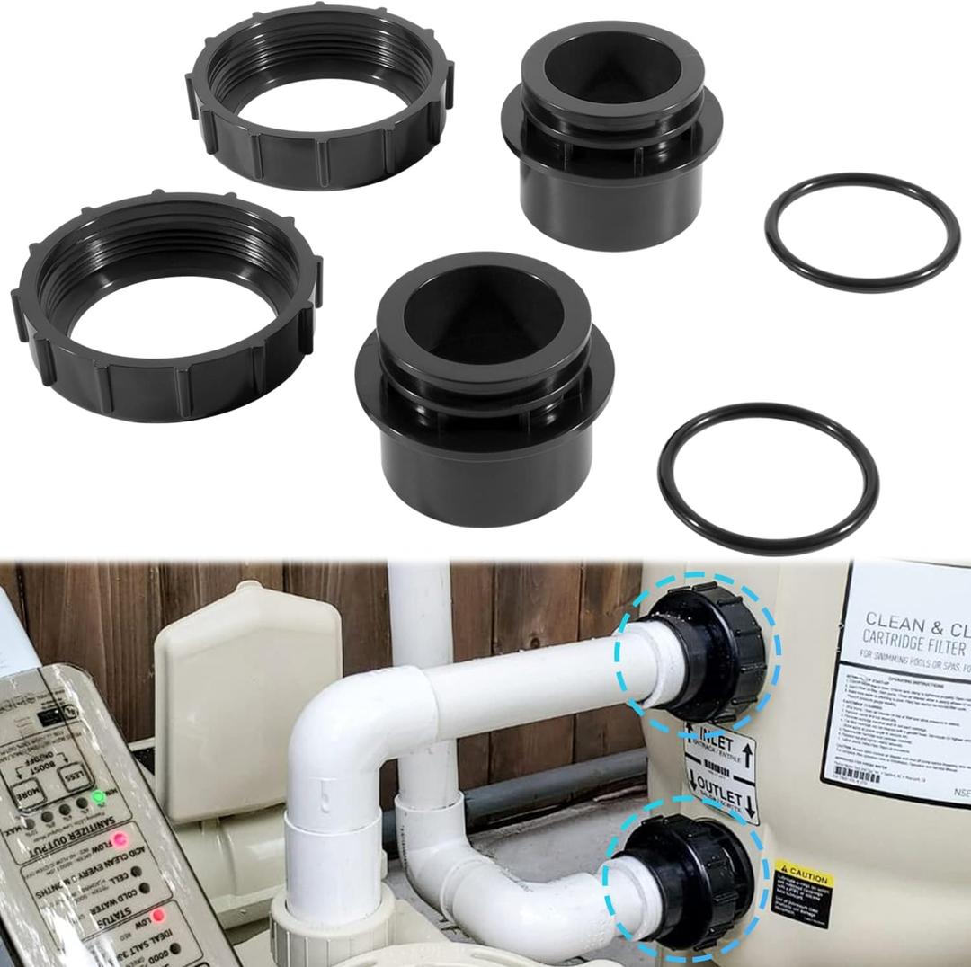 2 Pack 270100 Black Pool Valve Adaptor Replacement Kit Fit for Pentair Quad D.E. Filter, FNS Plus Filter, Clean & Clear Plus Filter