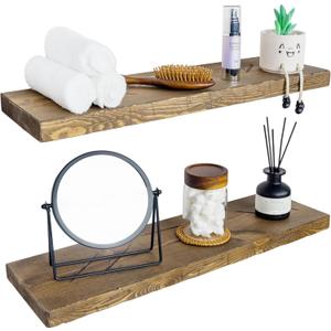 BGMG 30 inch Distressed Walnut Floating Shelves for Wall,High End Solid Real Wood 30 in Floating Shelf,Rustic Wooden Wall Mount Shelves Set of 2,Heavy Duty Bracket,30x6.7x1.25 inch