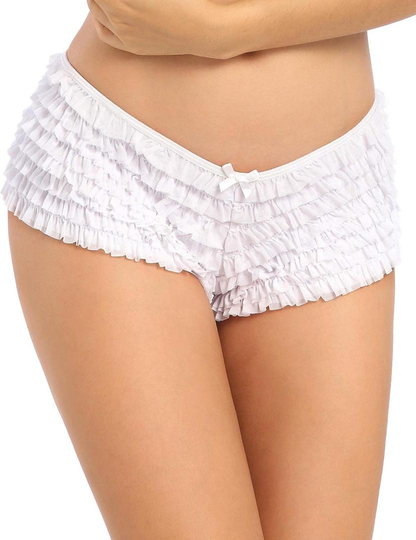 SHARICCA Womens Sexy Mesh Ruffle Panties Booty Boy Shorts Underwear (Small-Medium, White)