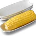 Cinf Ceramic Corn Cob Holders 8.8" Corn Dishes Set of 4, White Dishes Non-slip Bottom Microwave Dishwasher Oven Safe