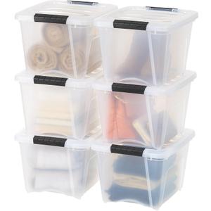 IRIS USA 19 Qt Stackable Plastic Storage Bins with Lids, 6 Pack - BPA-Free, Made in USA - See-Through Organizing Solution, Latches, Durable Nestable Containers, Secure Pull Handle - Clear (19 Qt. - 6 Pack)