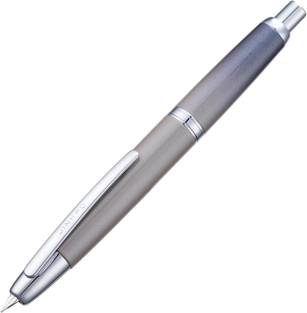 Jinhao 10 Press Fountain Pen with Box, Gradient Gray Retractable Fine Nib with Ink Converter Set (Silver Clip)