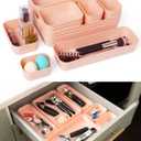 Spacesaver 20-Piece Plastic Drawer Organizer Set  Office, Makeup, Vanity, Bathroom & Desk Drawer Storage Trays  Stackable, Durable PP Bins in Multiple Sizes for Home & Office Organization (Pink)