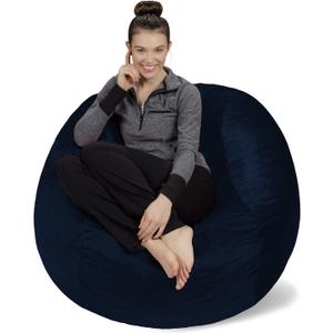 Sofa Sack Bean Bag Chair Cover Only, for Adults and Kids, Without Filling Comfy Fluffy Round or Oval Beanbag Chair Cover Replacement, Lazy Sofa Cover for Reading Chair or Floor Chair, 3 Foot, Navy
