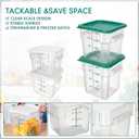 Lallisa 4 Pcs 8qt & 4qt Clear Food Storage Containers with Lids Handles and Scales, Stackable Plastic Square Food Storage Containers for Dough Proofing Baking Kitchen Restaurant(White, Green)