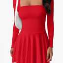 OQQ Long Sleeve Mini Dress Women Cocktail Ruched Waist Ruffle Corset Party A-line Dresses.L