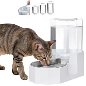 Sfozstra Large Dog Water Dispenser: 4L Stainless Steel Gravity Cat Water Feeder - Quiet Refill - No Power Needed - for Kittens & Cats - Bedroom/Kitchen Corner/Crate Area, White