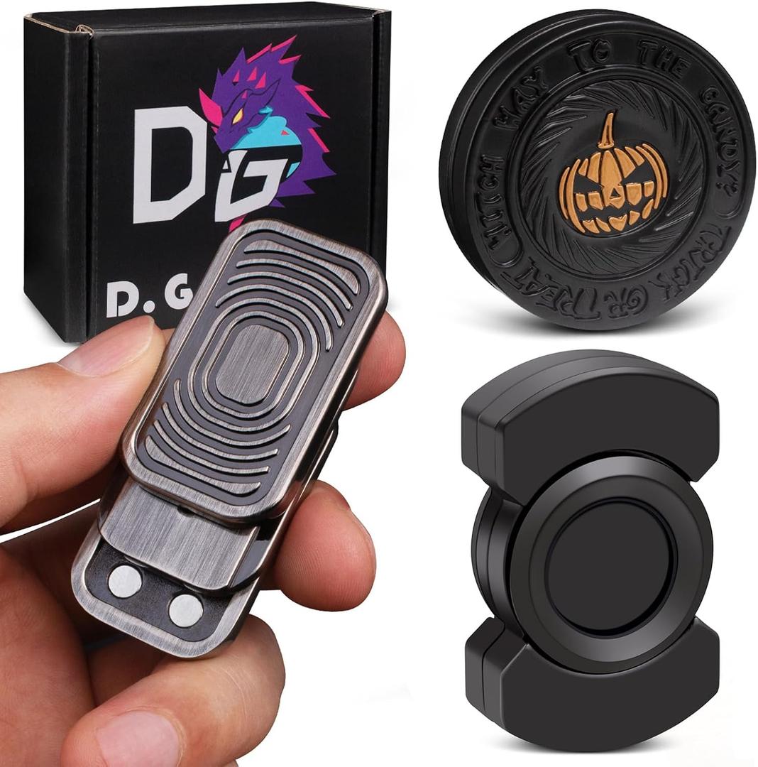 Fidget Toys Adults Set, Metal Fidget Slider, Spinner and Haptic Coin, Decompression Metal EDC Cool Figette Toys for Adults Anxiety Relieve Stress, Greater Focus, 3 Pack Black