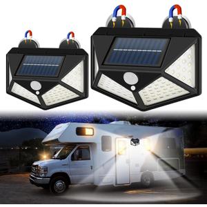 Magnetic Solar RV Light with Motion Sensor Bright 100 LED RV Exterior Light, Waterproof RV Porch Lights for Camper, Trailer, Motorhome Outdoor Easy Install with 2 Strong Magnets (2 Pack)