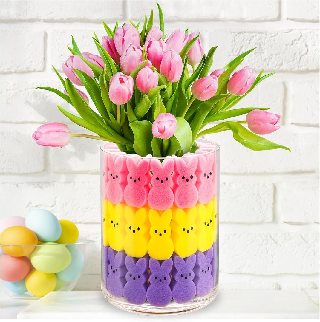 54pcs Easter Bunny Sponge Vase Filler, 3 Colors Easter Decorations for Home, Spring Decor Foam Bunnies for DIY Craft, Table Decor Centerpiece, Party Supplies, Indoor Table Decorations