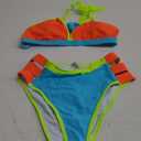 popvil High Waisted Bikini Sets for Women Two Piece Swimsuit Halter Top Bathing Suit (Small, Neon Color Block)
