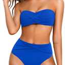 Tempt Me Women Bandeau Bikini Set Twist Strapless Two Piece Swimsuit High Cut High Waisted Bathing Suits, Royal Blue, Medium 