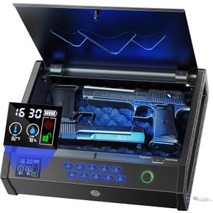 Biometric Safes for Pistols with LCD Display of Temperature Humidity, Fingerprint Quick Access Pistol Safe Solid Handgun Safe