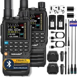 TIDRADIO TD-H3 GMRS Radios Handheld, Type C & Wireless Programming, 8-Band Walkie Walkies Long Range, Rechargeable Two Way Radios - Air Band, Frequency Copy, DTMF Lock,NOAA FM AM-Full Kit 2 Pack