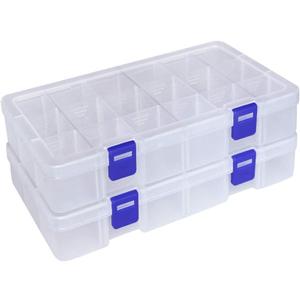 DUOFIRE Plastic Organizer Container Storage Box Adjustable Divider Removable Grid Compartment for Jewelry Beads Earring Tool Fishing Hook Small Accessories(18 grids, White X 2)