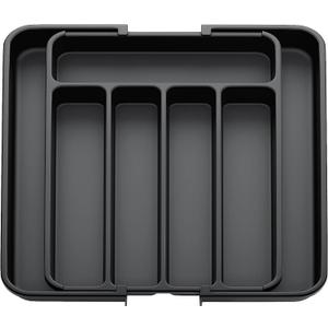 ZILAMGOO Expandable Cutlery Drawer Organizer, Adjustable Kitchen Silverware Organizer, Large Kitchen Cutlery and Flatware Tray for Knives, Forks, Spoons or Various Cooking Utensils (Large, Black)