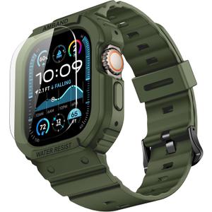 amBand E1 Rugged Band & Case for Apple Watch  Compatible with Series 111, SE3/SE2/SE  and Ultra 3/2/1, Lightweight Shockproof Design (Grayish Green)