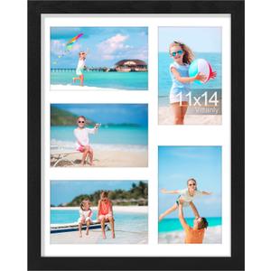 Vittanly 11x14 Collage Picture Frame, Displays 5Pcs 4x6 Pictures, Black | Picture Frame Collage for 5Pcs 4x6 Photos with Mat, MDF Photo Frames with Plexiglass, Horizontal or Vertical Display