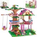 CSNRHG Dream Tree House Friends Building Set, Tree House Building Set Acrylic Protective Cover, Friendship Tree House with Swing Animals Flowers, 504 Pieces