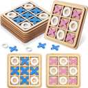 Meooeck 6 Pieces Wooden Tic Tac Toe Game Mini Board Game XO Chess Board Family Toys Birthday Party Favors, Goody Bag Stuffers (Cute Color)