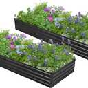 2PCS 7x3x1ft Galvanized Raised Garden Bed,Outdoor Planter Box Metal Patio Kit Planting Bed for Vegetables Flowers Herb,Black
