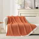 Snuggle Sac Ribbed Burnt Orange Fall Throw Blanket for Couch, Fuzzy Microfiber Knit Blankets for Couch, Sofa, Travel, Burnt Orange, 50x60 inches