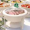 6QT Round Chafing Dish Set of 4, White Granite Finish Stainless Steel with Transparent Lids Elegant Buffet Servers & Warmers, Stackable Storage | Wedding, Catering, Party
