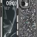 FABSPARK Case for iPhone 16,Glitter Crystal Diamond Rhinestones Sequin Shiny Bling Sparkly Glossy Luxury Electroplated Case,Aesthetic Cute Full Protection for iPhone 16,Black