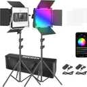 NEEWER 2 Packs 480 RGB Led Light with APP Control, Photography Video Lighting Kit with Stands and Bag, 480 SMD LEDs CRI95/3200K-5600K/Brightness 0-100%/0-360 Adjustable Colors/9 Applicable Scenes